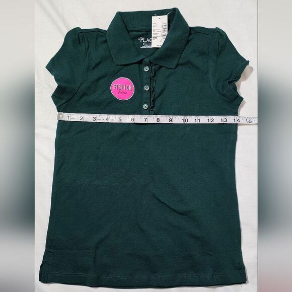 Children's Place Green Short Sleeve Puff Sleeve Uniform Ruffle Polo sz med 7/8 - Picture 3 of 8